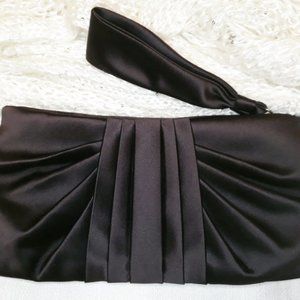 Kate Landry Pleated Satin Clutch - Deep Brown